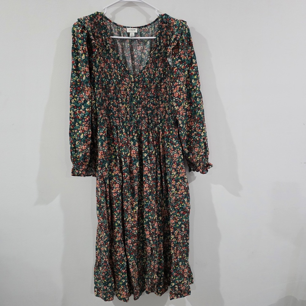 J Crew Womens Floral‎ Midi Dress Size Medium Dainty Smocked Cottage